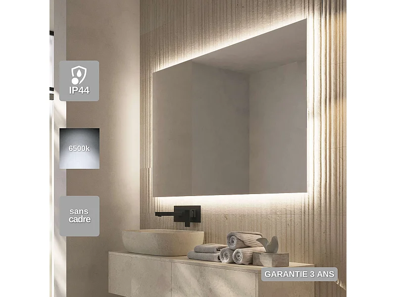 Miroir Salle de Bain SUECIA - 100x80cm - Led Rétro-Éclairé (6500K) - Verre Sécurité 5mm - LEDIMEX