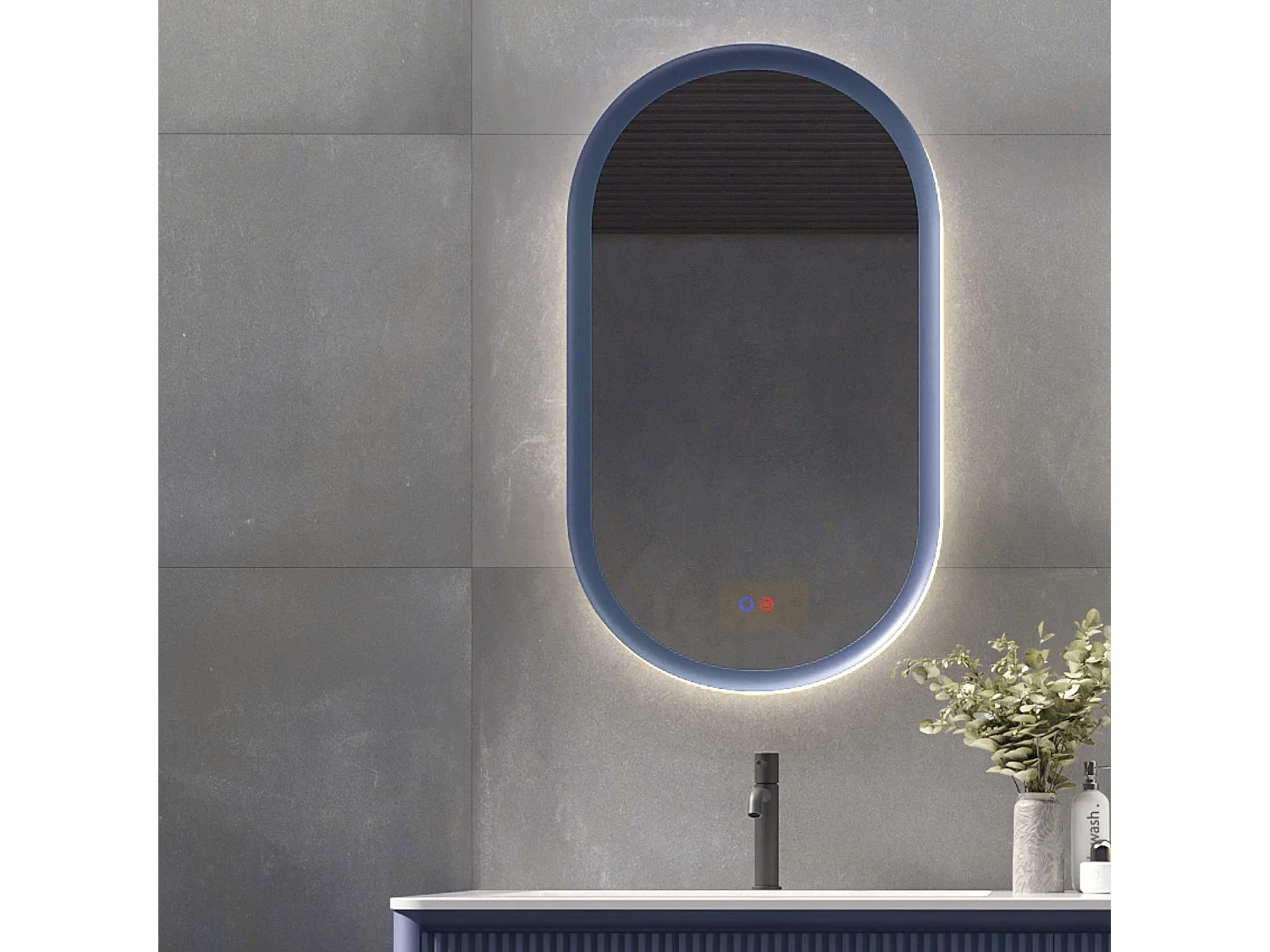 Miroir Salle de Bain MILANO Bleu 50X90cm - Led T° Variable Rétro-éclairé & Frontal - Tactiles On/Off & Anti-Buée - LEDIMEX