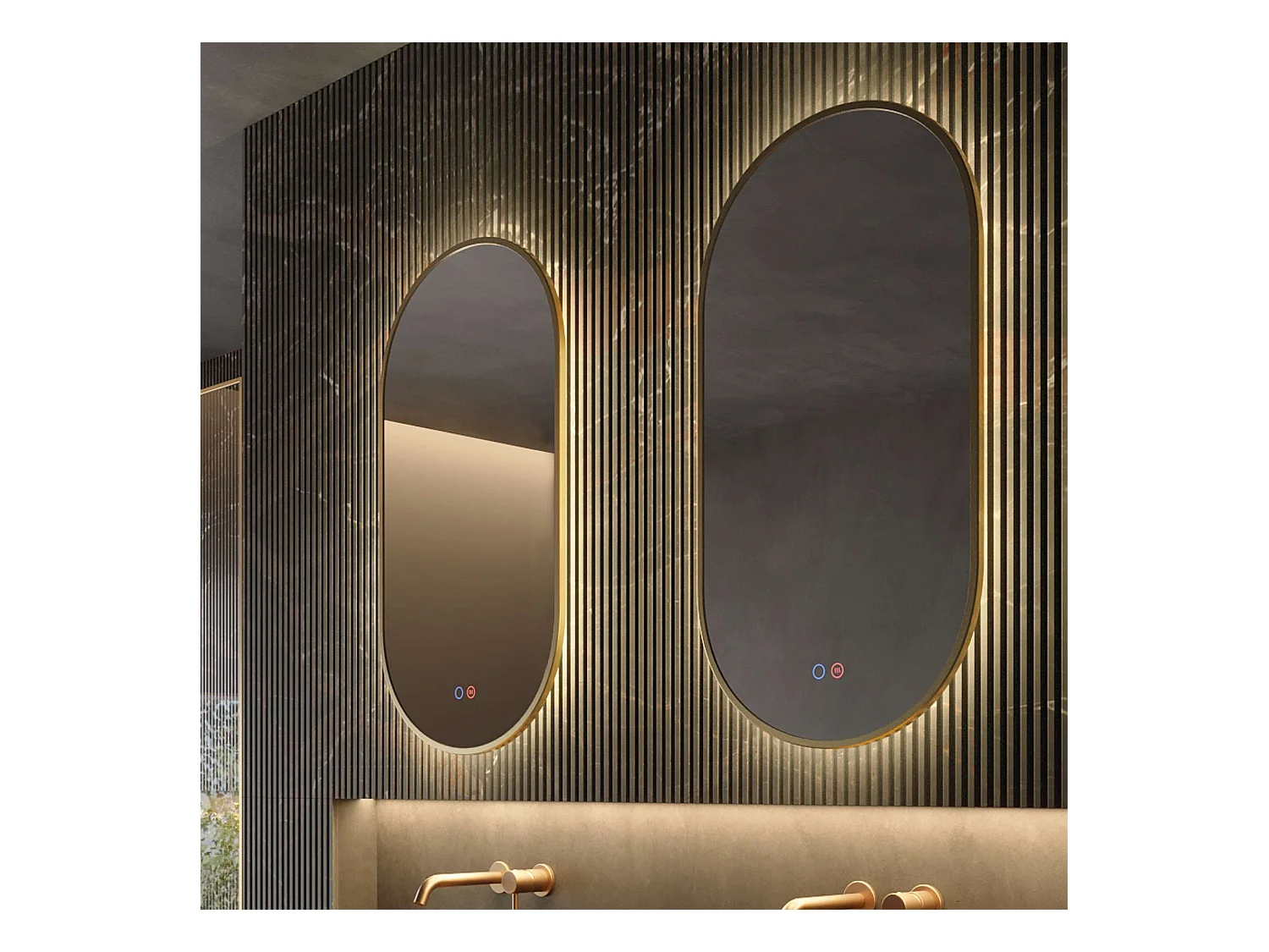 Miroir Salle de Bain TOKYO - 50x90cm - Or Brossé - Led Frontal T° Variable - Tactiles On/Off & Anti-Buée - LEDIMEX