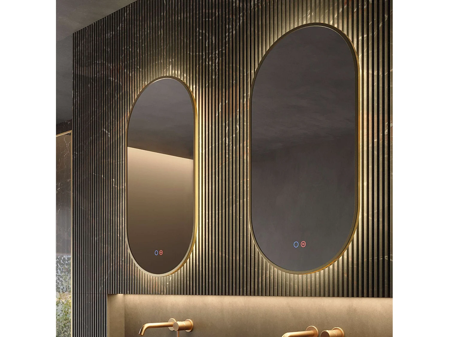 Miroir Salle de Bain TOKYO - 50x90cm - Or Brossé - Led Frontal T° Variable - Tactiles On/Off & Anti-Buée - LEDIMEX