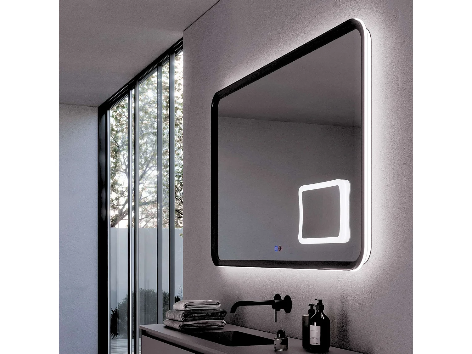 Miroir Led DUOMO Noir 120X80cm - T° Led Variable Rétro-éclairé & Frontal - Tactiles On/Off & Anti-Buée - Zone X3 - LEDIMEX