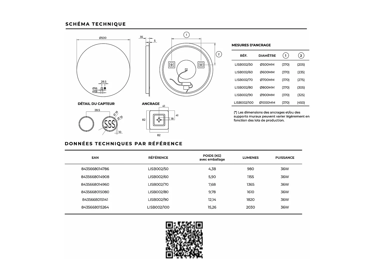 Miroir Salle de Bain LISBOA - Ø80 - Led Rétro-Éclairé (6500K) - Tactiles On/Off & Anti-Buée - LEDIMEX