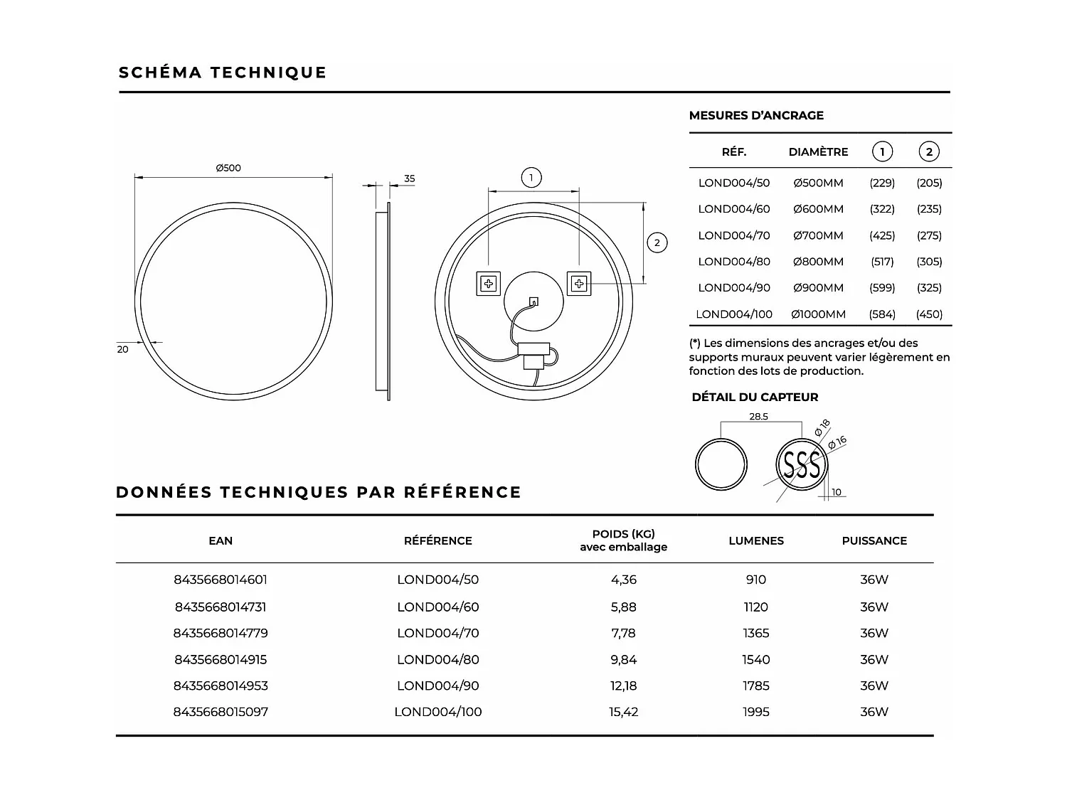 Miroir Salle de Bain LONDRES - Ø60 - Led Rétro-Éclairé (6500K) - Tactiles On/Off & Anti-Buée - LEDIMEX