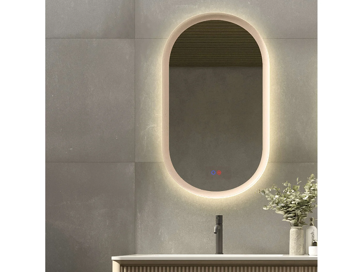 Miroir Salle de Bain MILANO Moka  50X90cm - Led T° Variable Rétro-éclairé & Frontal - Tactiles On/Off & Anti-Buée - LEDIMEX