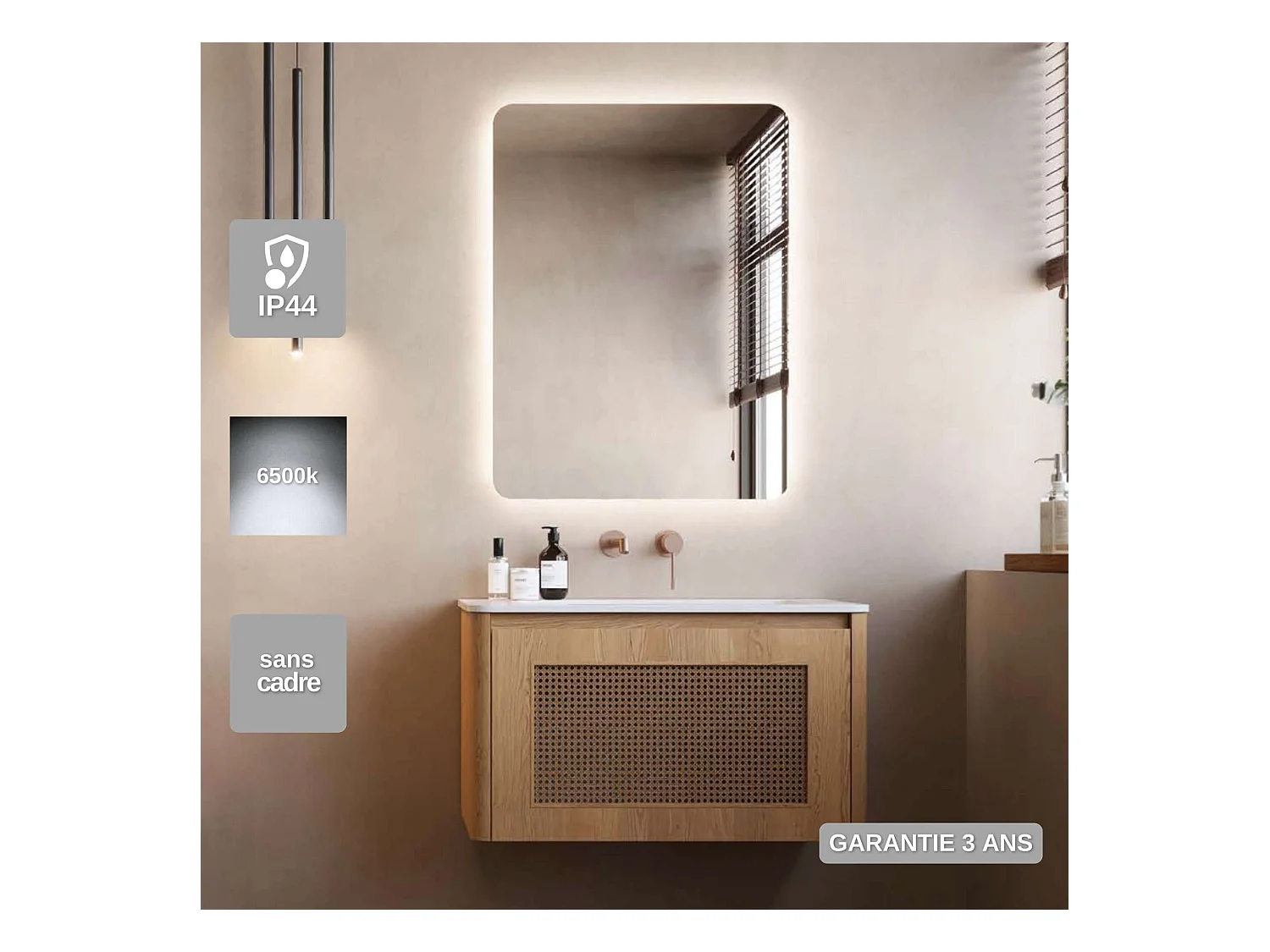 Miroir Salle de Bain DINAMARCA - 80x80cm - Led Rétro-éclairé (6500K) - LEDIMEX