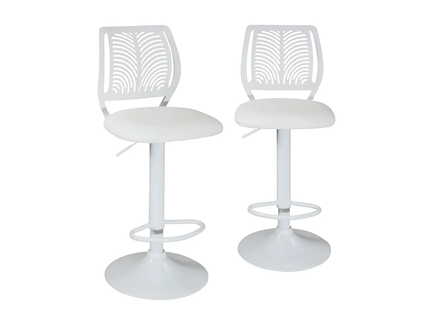 Lot 2 Chaises de Bar Coussin Simili, Pivotant Hauteur Réglable SAWA (Blanc Intégral)