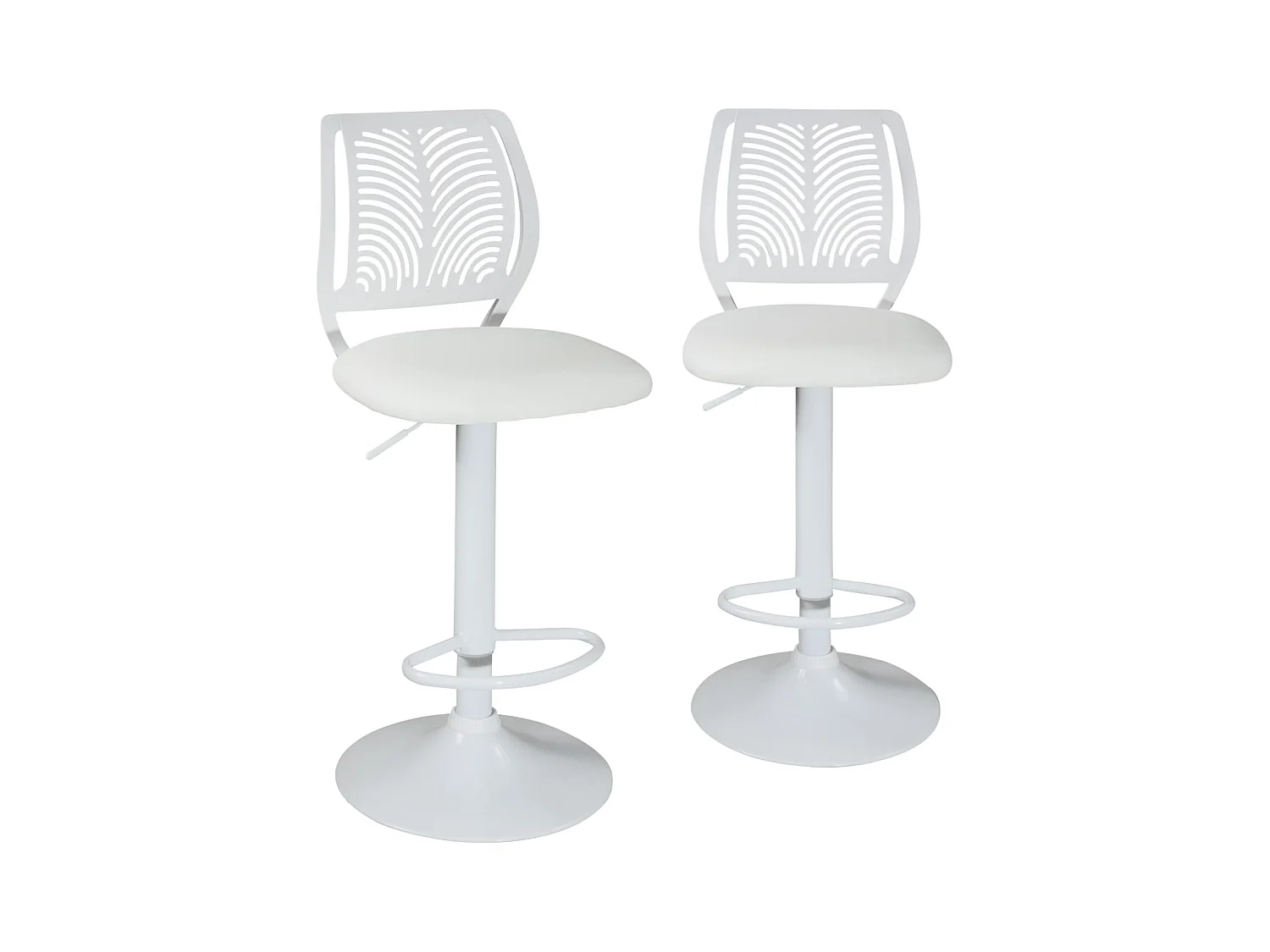 Lot 2 Chaises de Bar Coussin Simili, Pivotant Hauteur Réglable SAWA (Blanc Intégral)