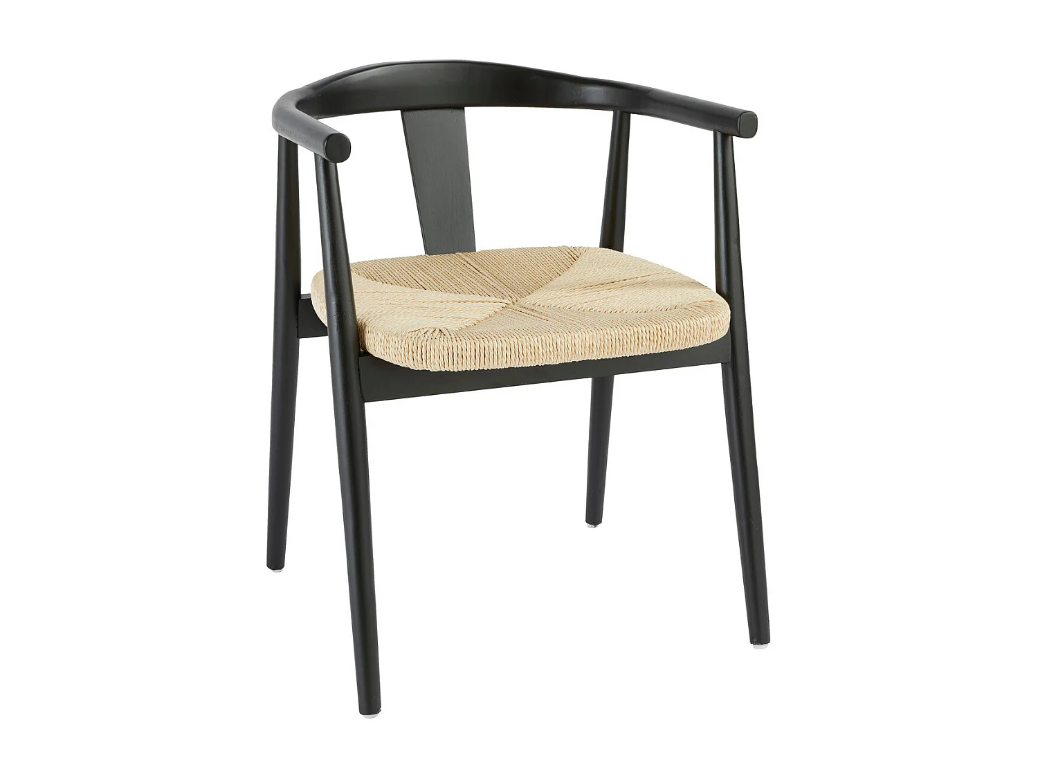 Chaise Fauteuil de table en Bois Noir et assise tressée Beige H 73 cm