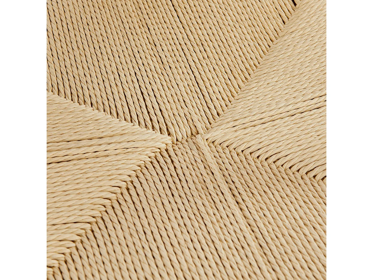 Chaise Fauteuil de table en Bois Noir et assise tressée Beige H 73 cm