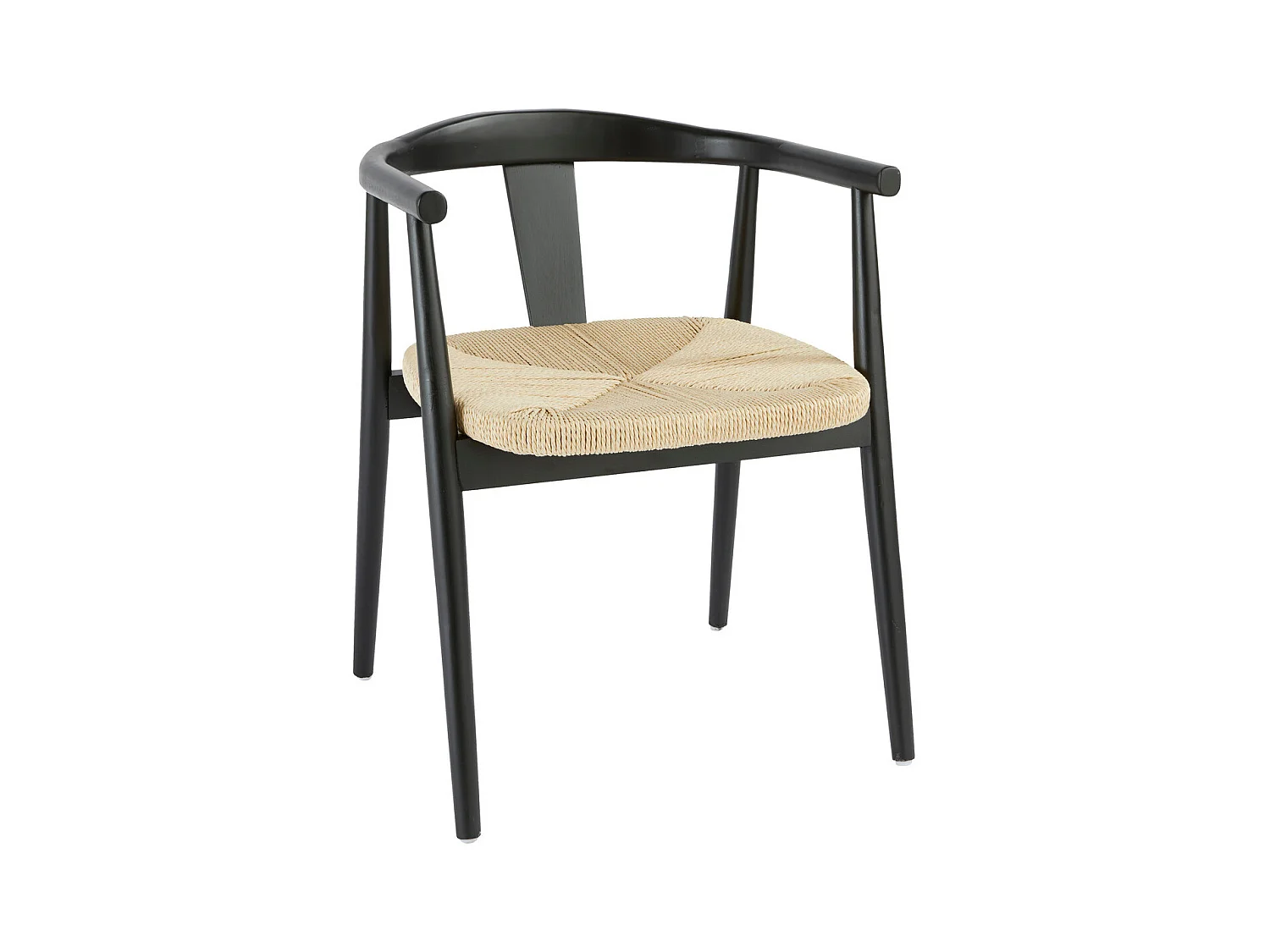 Chaise Fauteuil de table en Bois Noir et assise tressée Beige H 73 cm