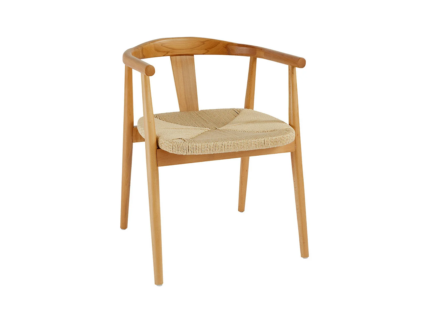 Chaise Fauteuil de table en Bois Naturel et assise tressée beige H 73 cm