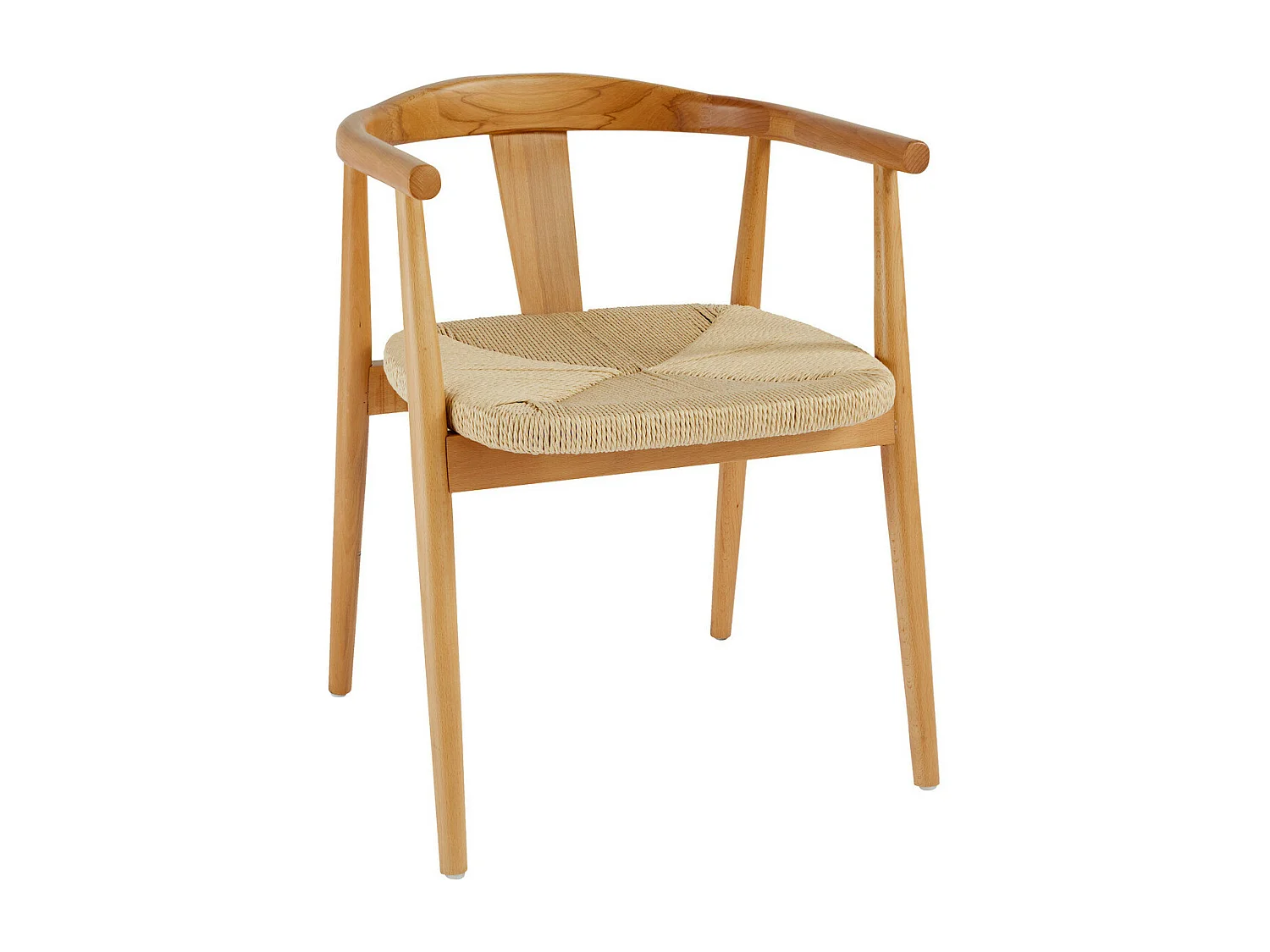 Chaise Fauteuil de table en Bois Naturel et assise tressée beige H 73 cm