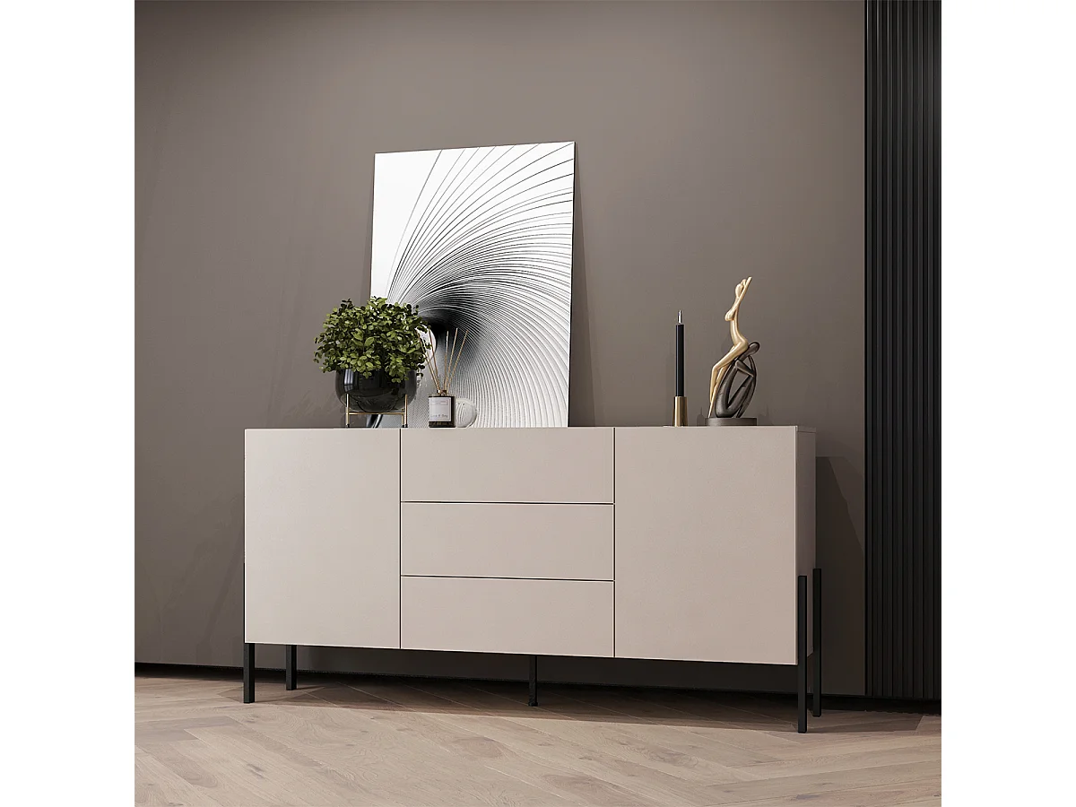 Buffet long 2 portes 3 tiroirs Bérénice Cachemire