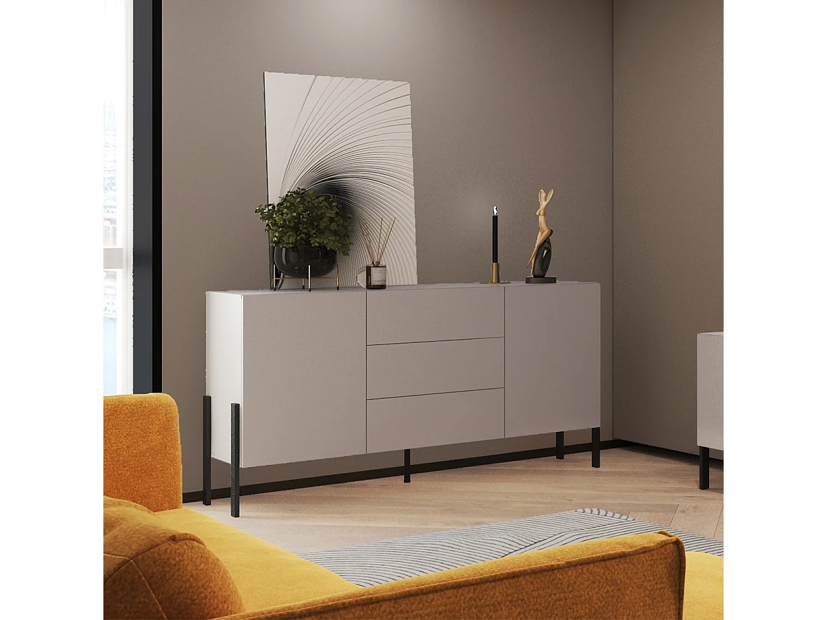 Buffet long 2 portes 3 tiroirs Bérénice Cachemire