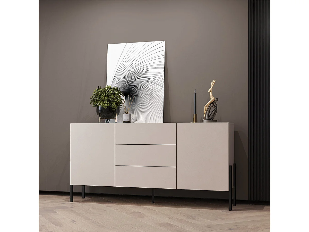2-door 3-drawer long sideboard Berenice Cashmere