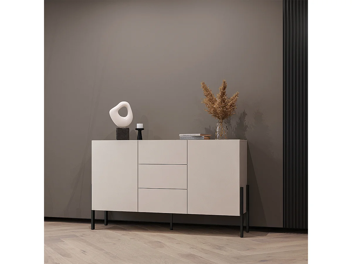 Aparador 2 portas 3 gavetas Bérénice caxemira e preto 90cm