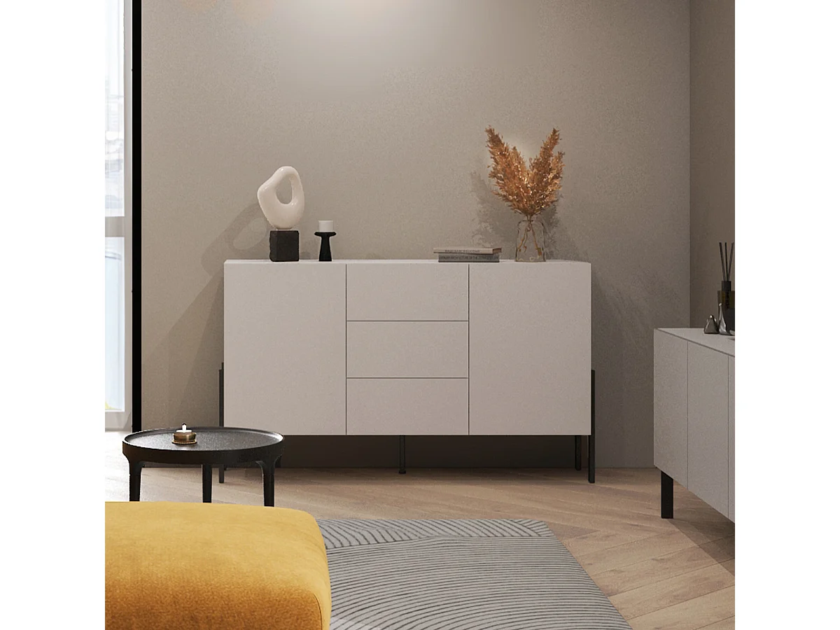 Aparador 2 portas 3 gavetas Bérénice caxemira e preto 90cm