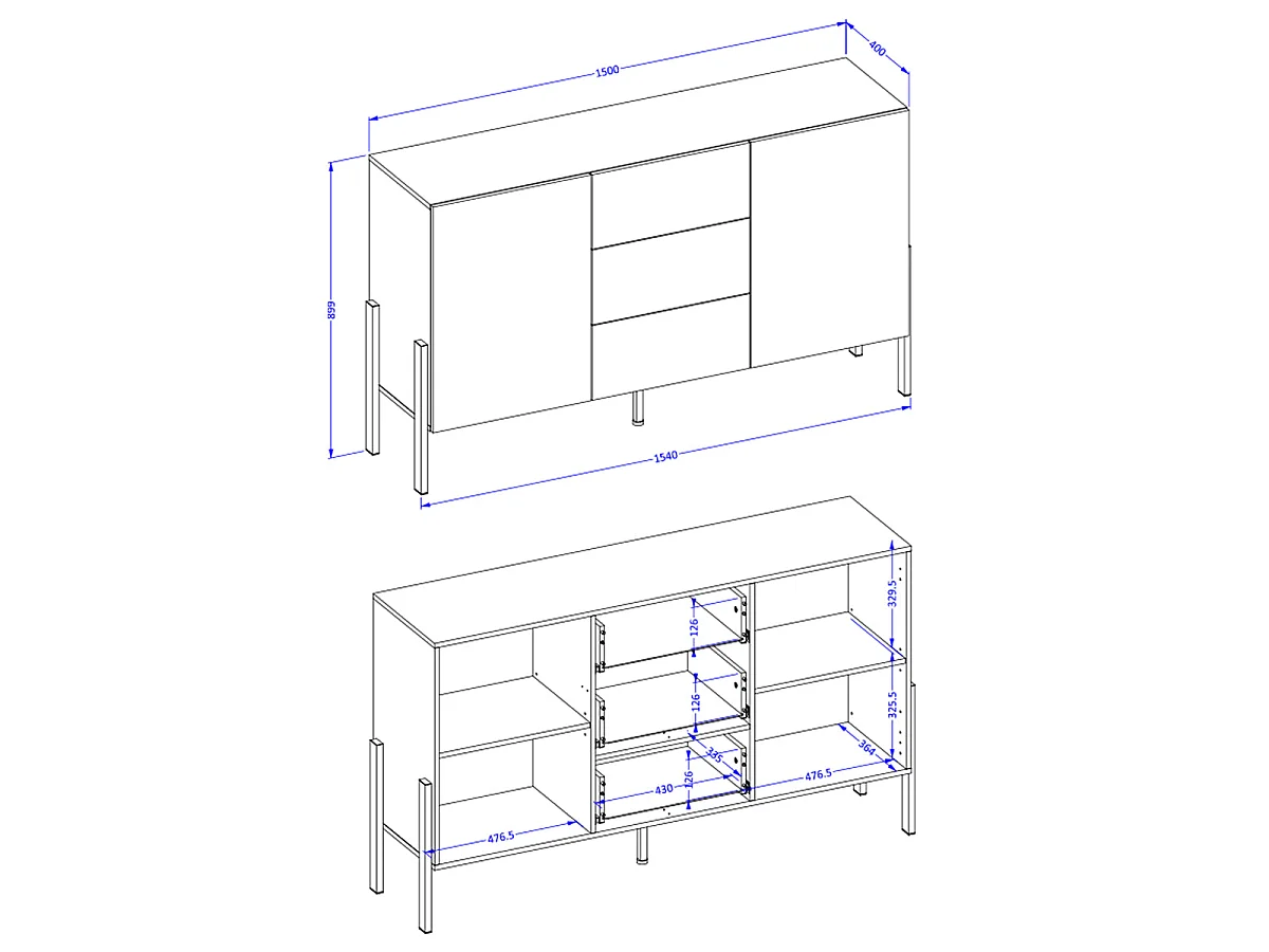 2-door 3-drawer sideboard Berenice Cashmere