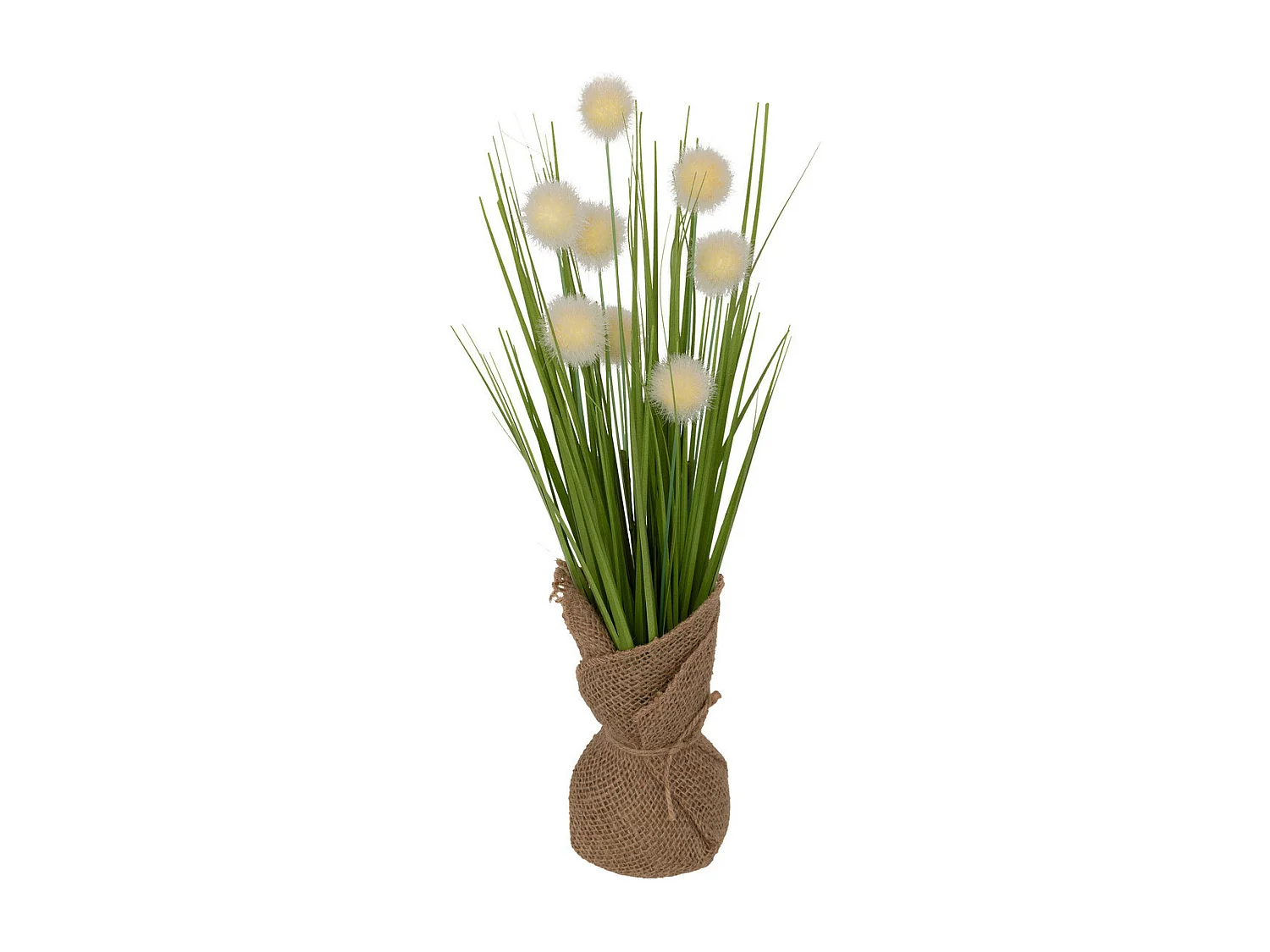 Plante artificielle Bouquet d'herbes et Pissenlits dans un pot en jute H 42 cm