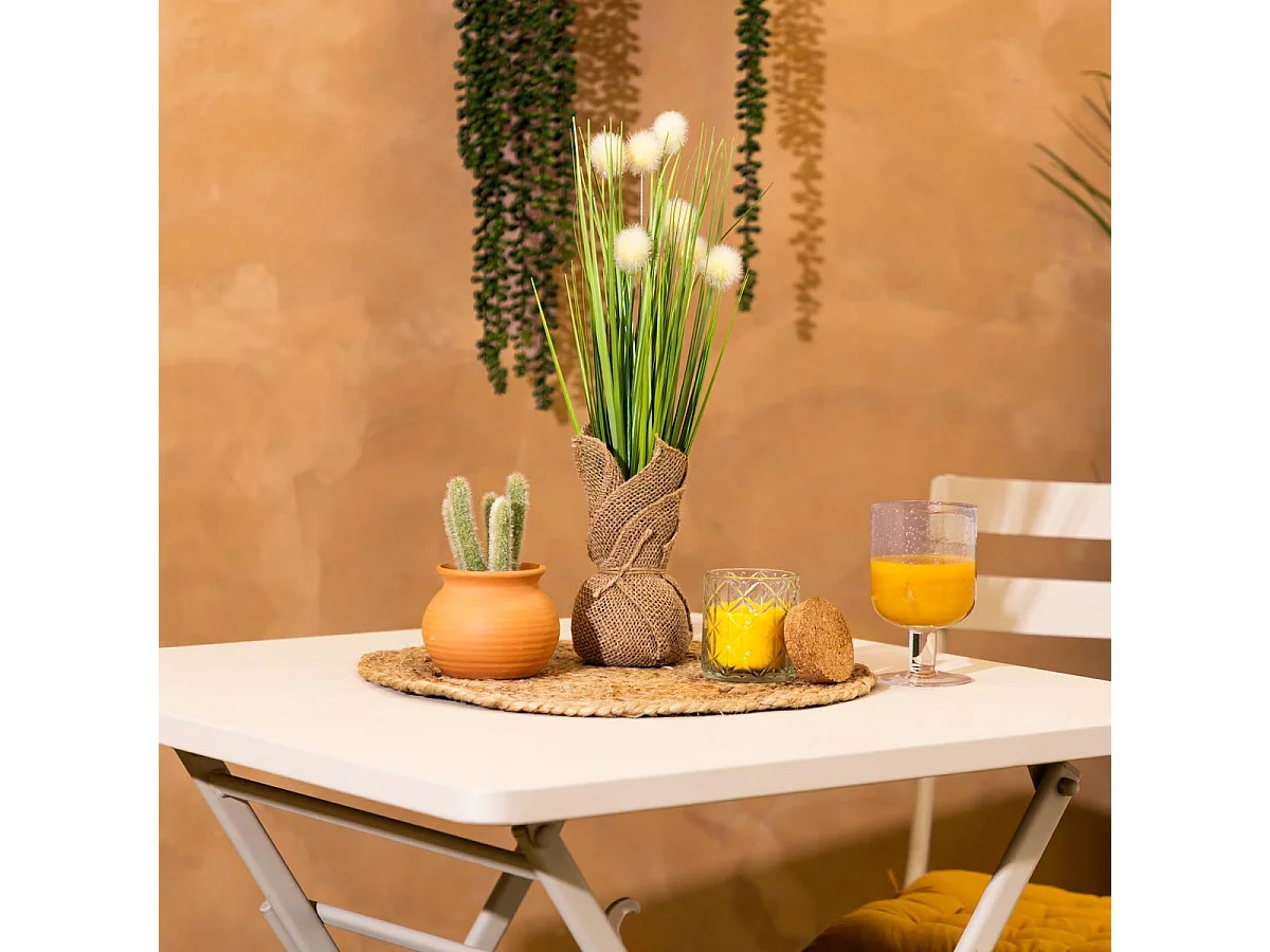 Plante artificielle Bouquet d'herbes et Pissenlits dans un pot en jute H 42 cm