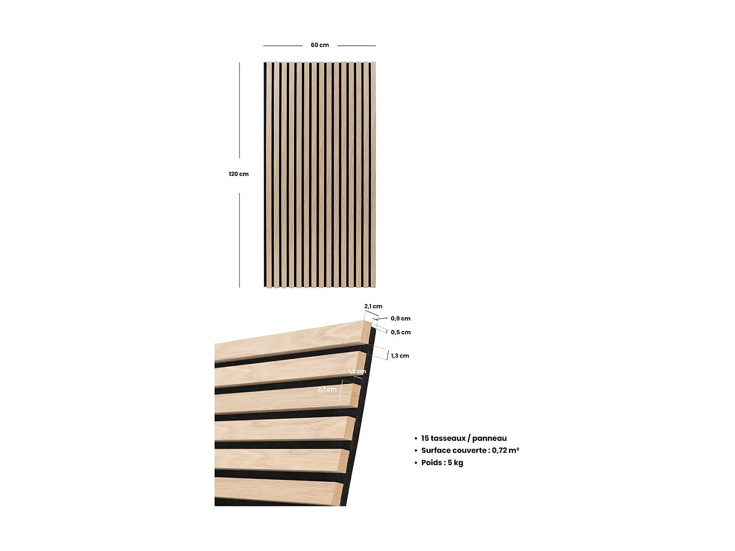 Panneau décoratif mural en Bois clair 120 x 60 cm
