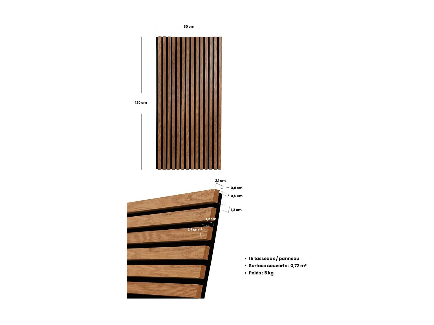 Panneau décoratif mural en Bois foncé 120 x 60 cm