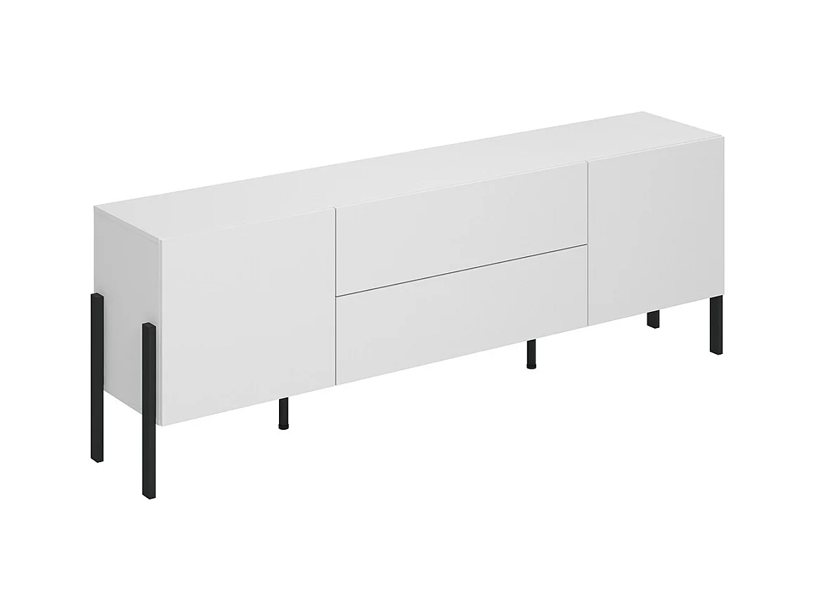 Meuble TV 2 portes 2 tiroirs 200 cm Bérénice Blanc