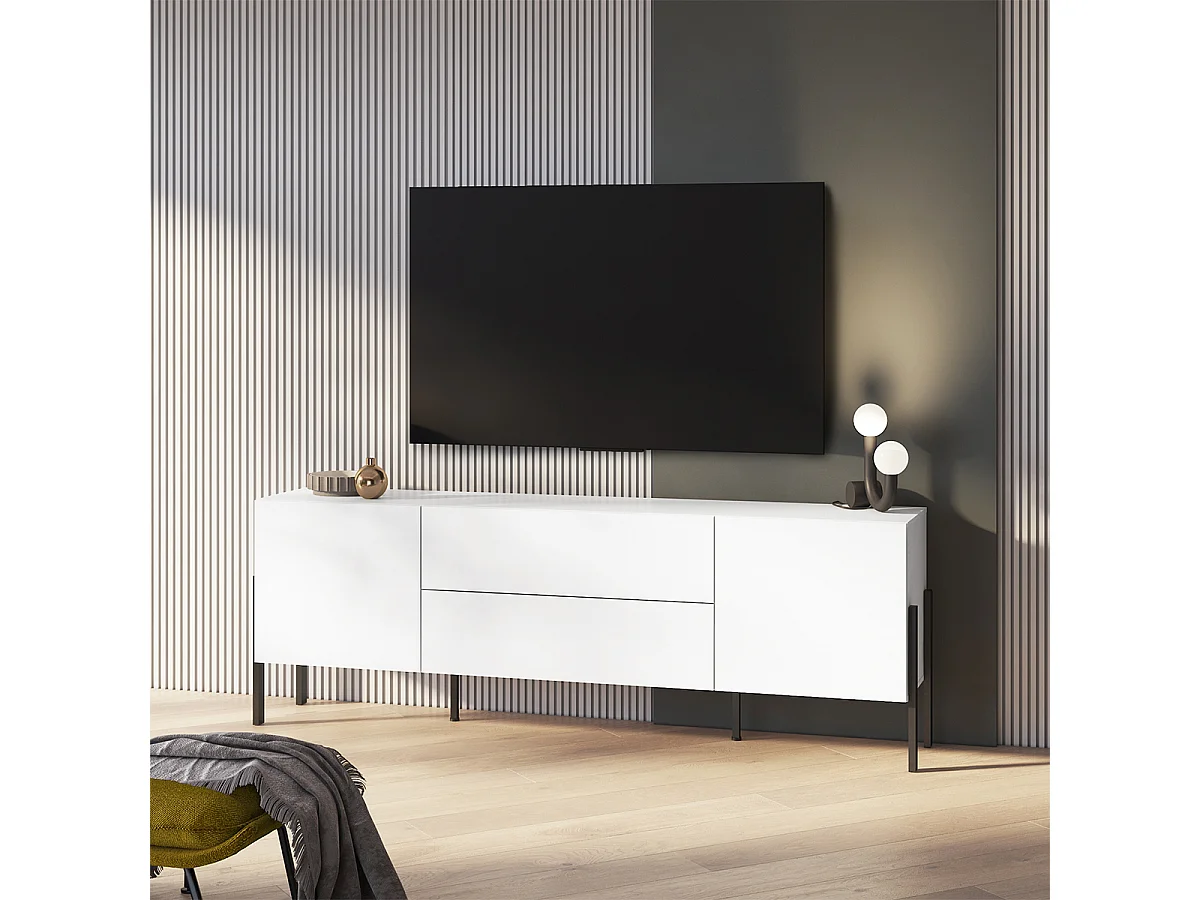 TV-Möbel 2 Türen 2 Schubladen 200 cm Bérénice Weiß