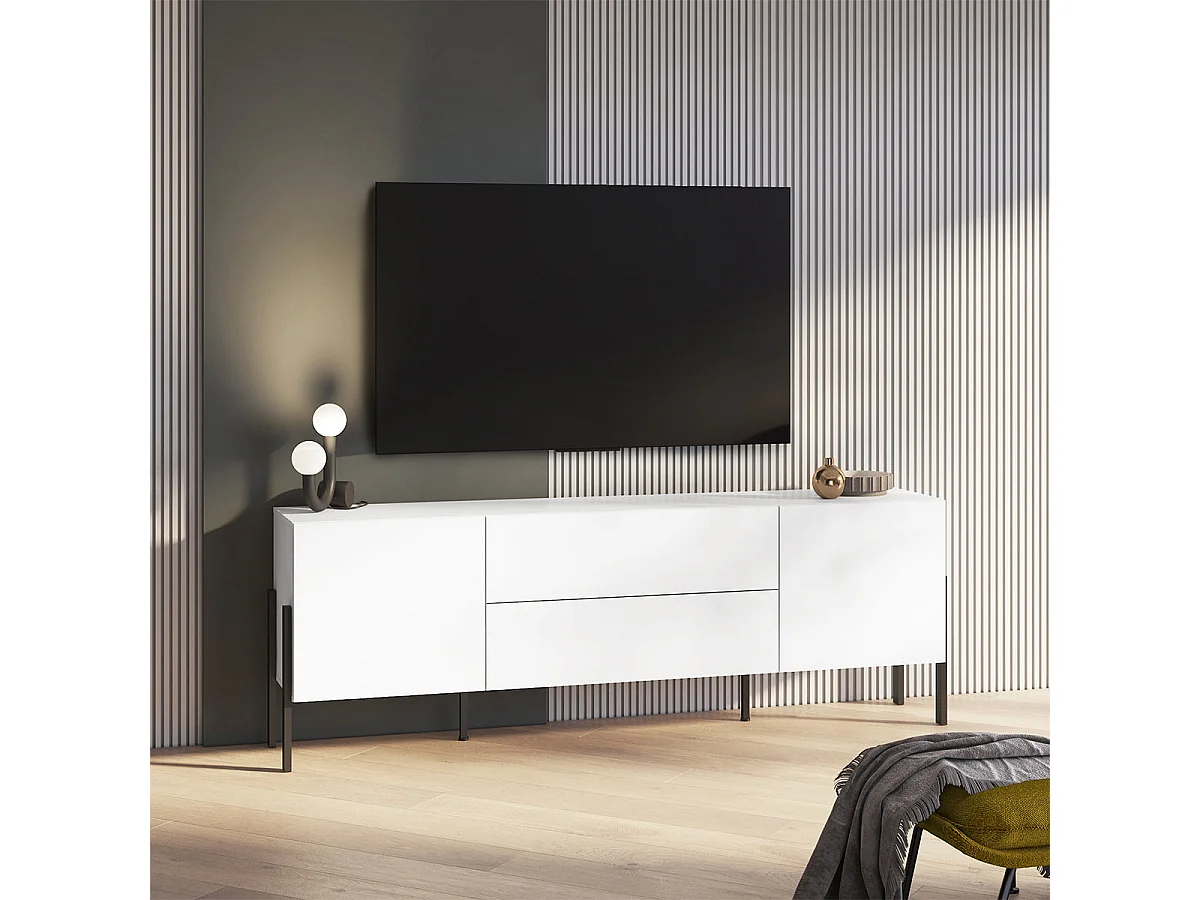 TV-möbel med 2 dörrar och 2 lådor 200 cm Bérénice Vit