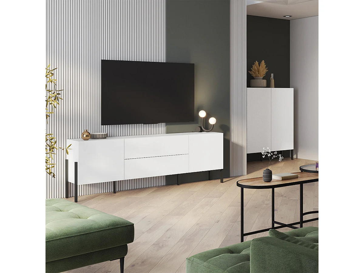 TV-möbel med 2 dörrar och 2 lådor 200 cm Bérénice Vit