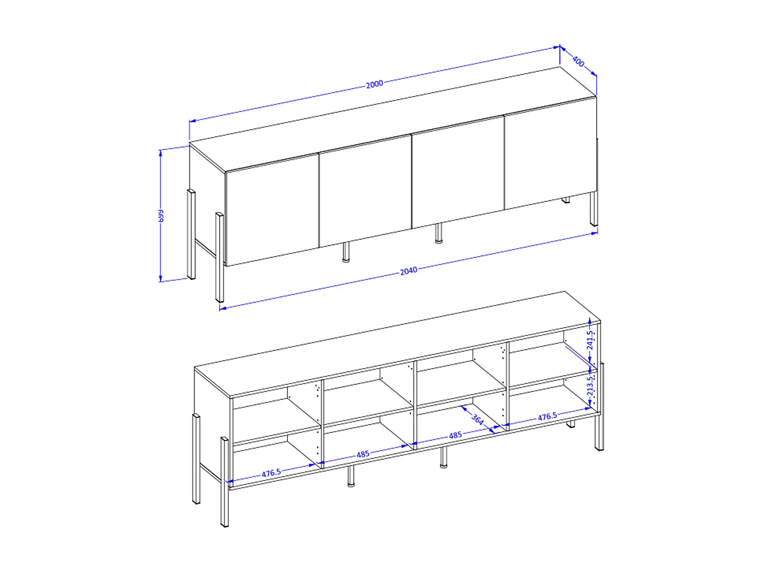 Meuble TV 4 portes 200 cm Bérénice Blanc