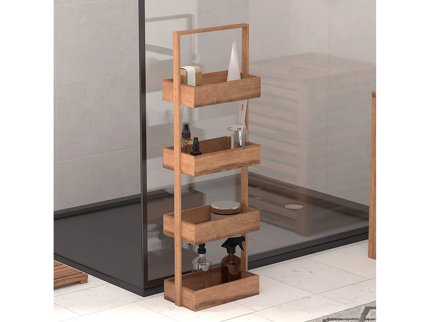 Étagère de rangement Desserte 4 niveaux en Bois d'Acacia H 88 cm