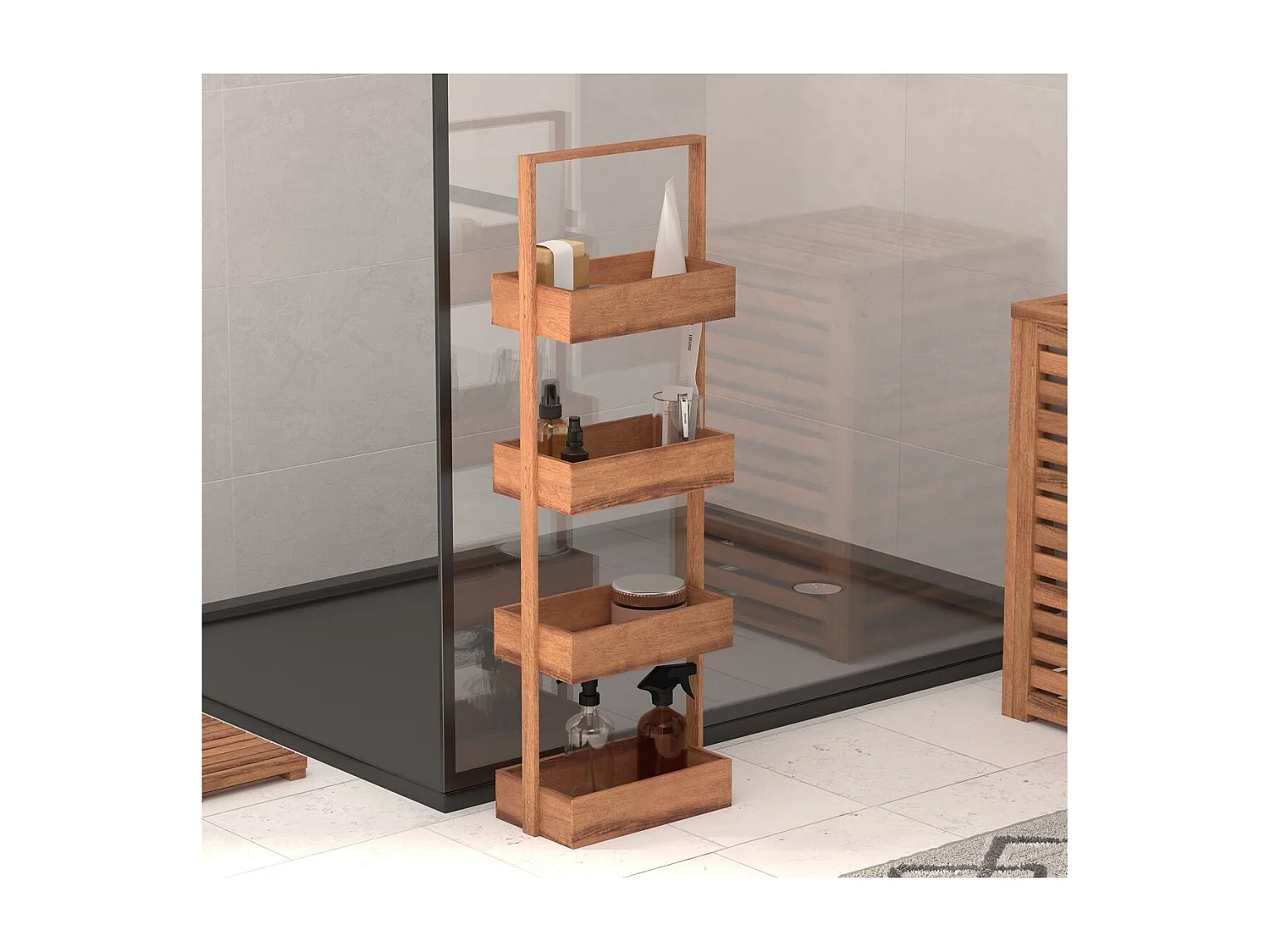Étagère de rangement Desserte 4 niveaux en Bois d'Acacia H 88 cm