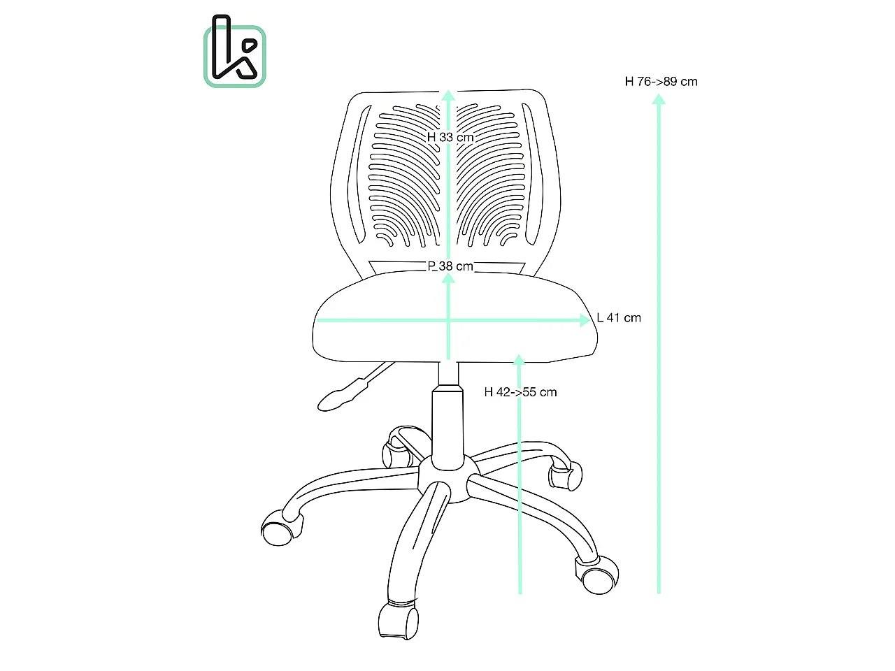 Chaise de bureau enfant réglable pivotante SAWI blanc gris