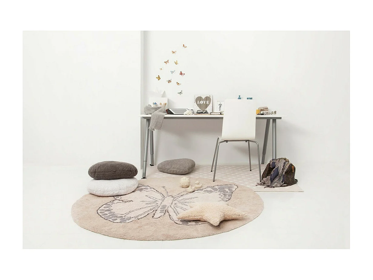 Tapis coton Rond Papillon - rose - 160 Ø