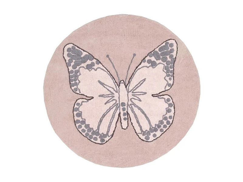 Tapis coton Rond Papillon - rose - 160 Ø