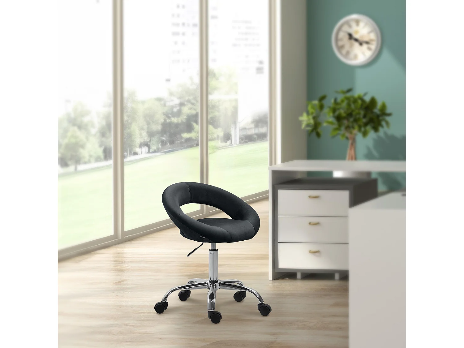 Tabouret de bureau - Velours - Noir - Olinda
