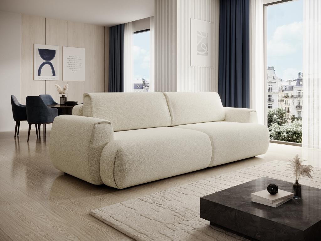 Sofa mit Schlaffunktion 4-Sitzer - Strukturstoff - Beige - MONELIA günstig online kaufen