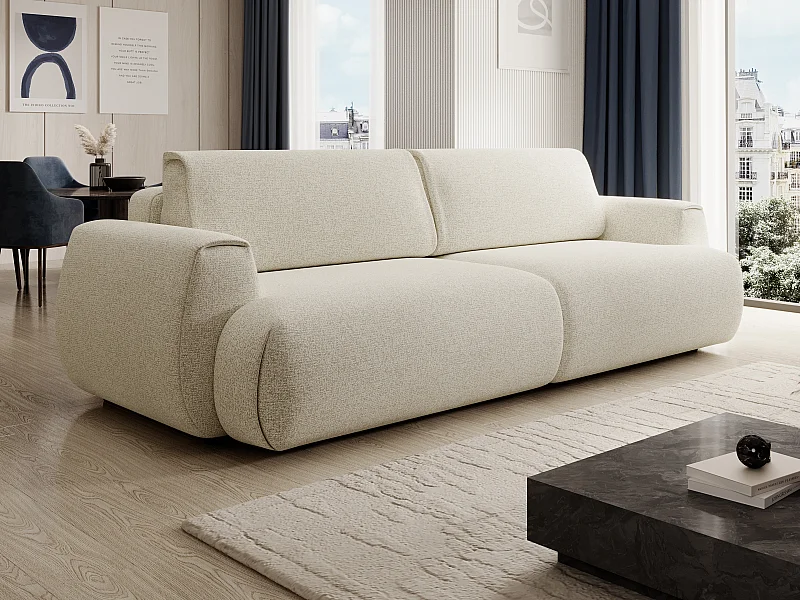 Canapé 4 places convertible en tissu chiné beige MONELIA