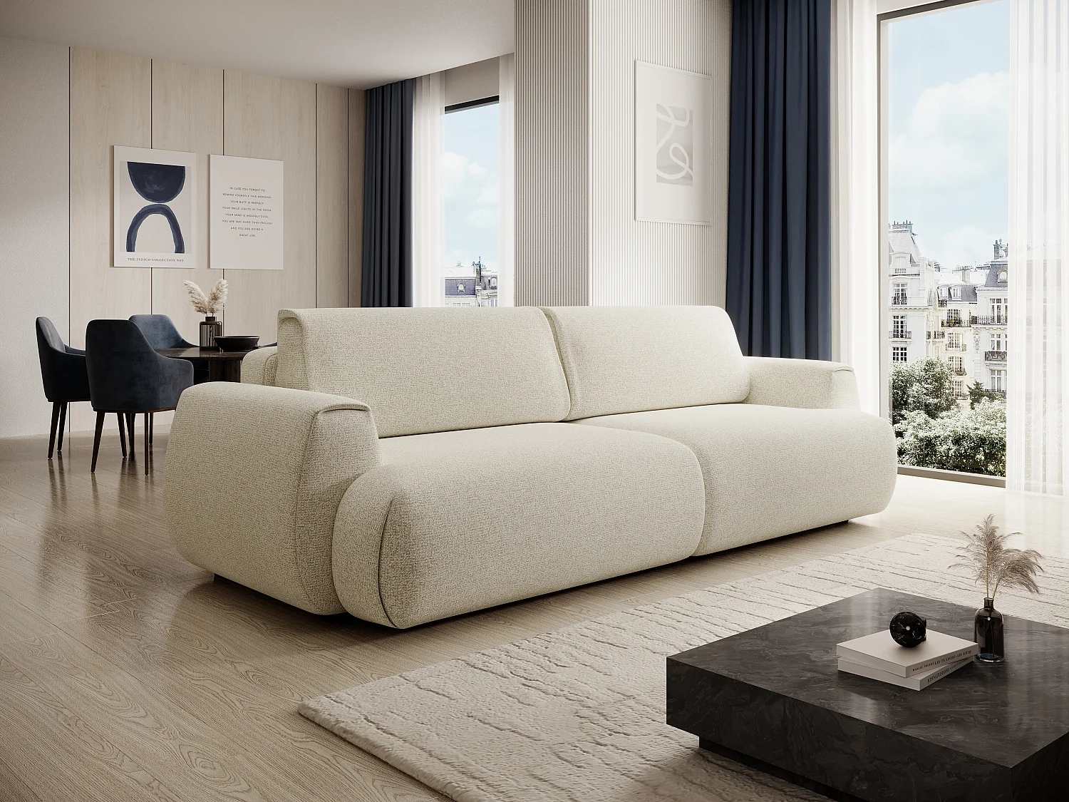 Sofa mit Schlaffunktion 4-Sitzer - melierter Stoff - Beige - MONELIA