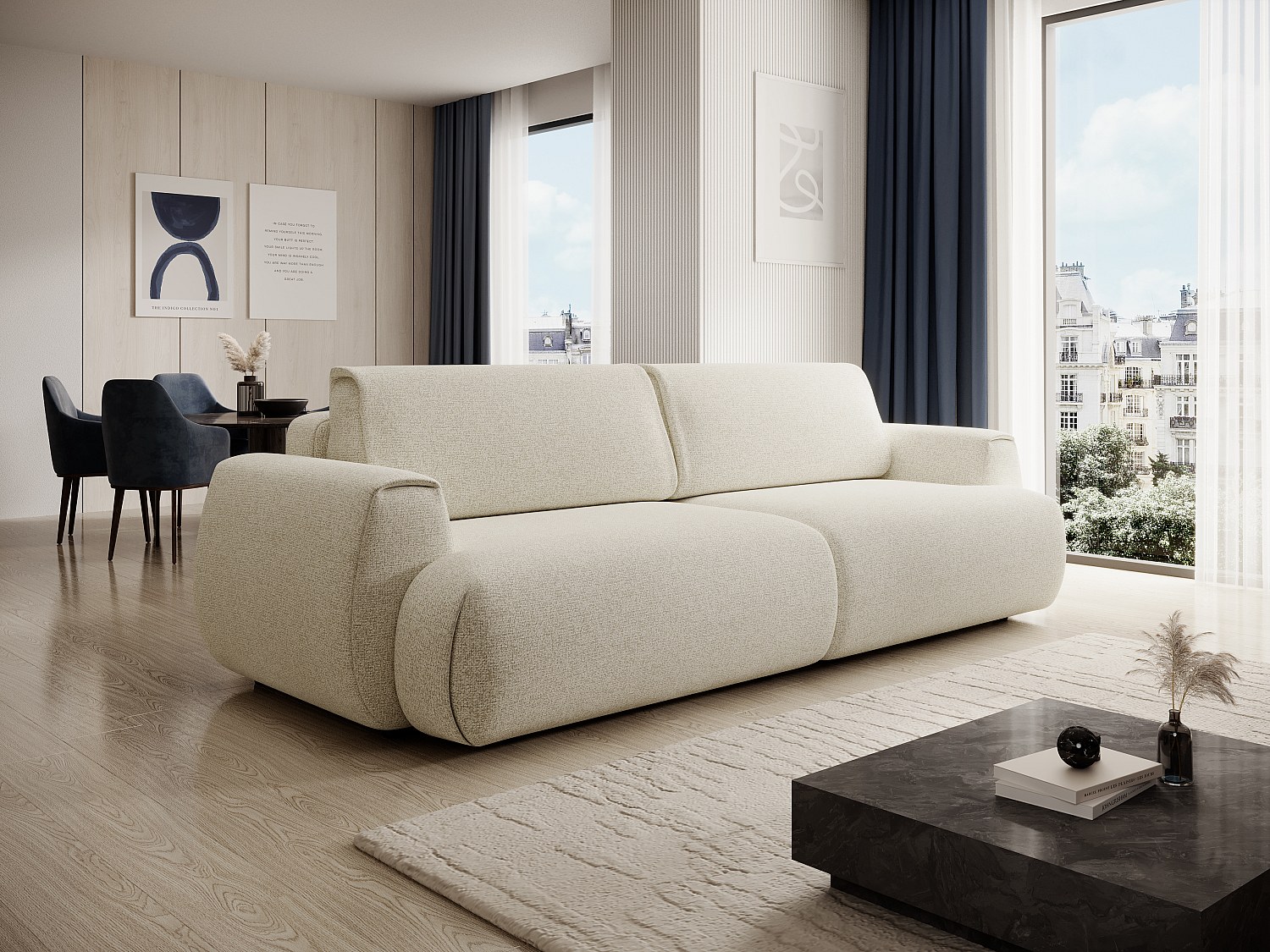 Sofa mit Schlaffunktion 4-Sitzer - melierter Stoff - Beige - MONELIA günstig online kaufen