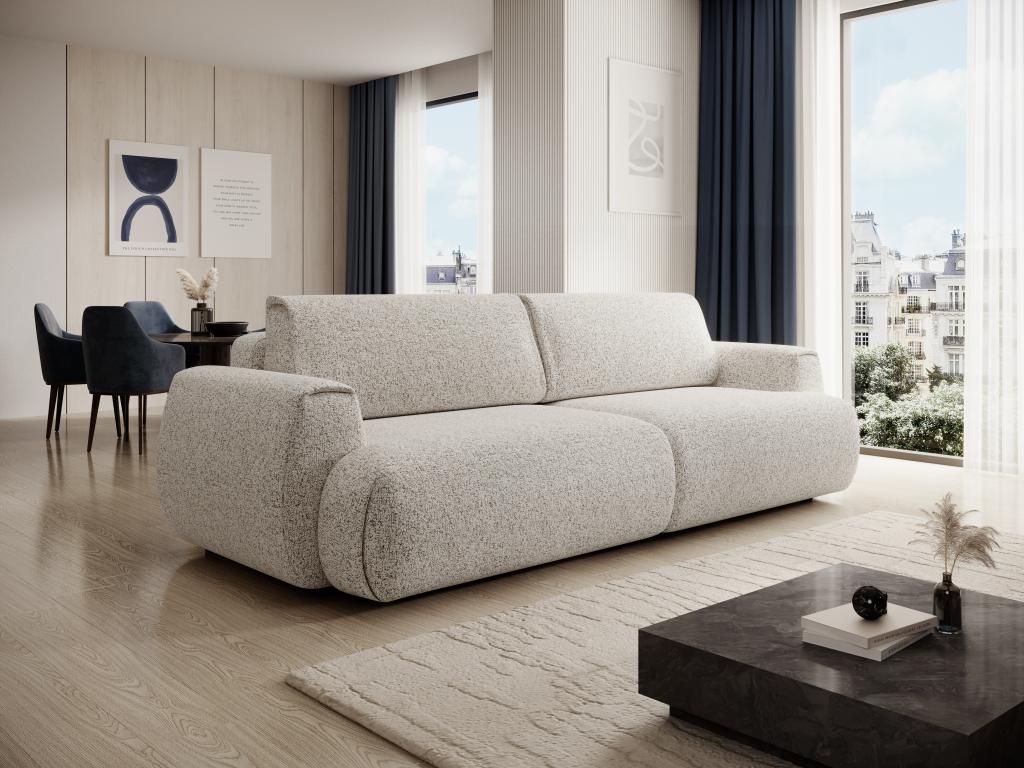 Sofa mit Schlaffunktion 4-Sitzer - Strukturstoff - Hellgrau - MONELIA günstig online kaufen