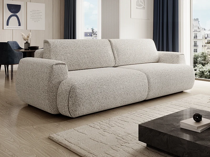 Sofá de 4 lugares convertível em tecido mesclado cinza-claro - MONELIA