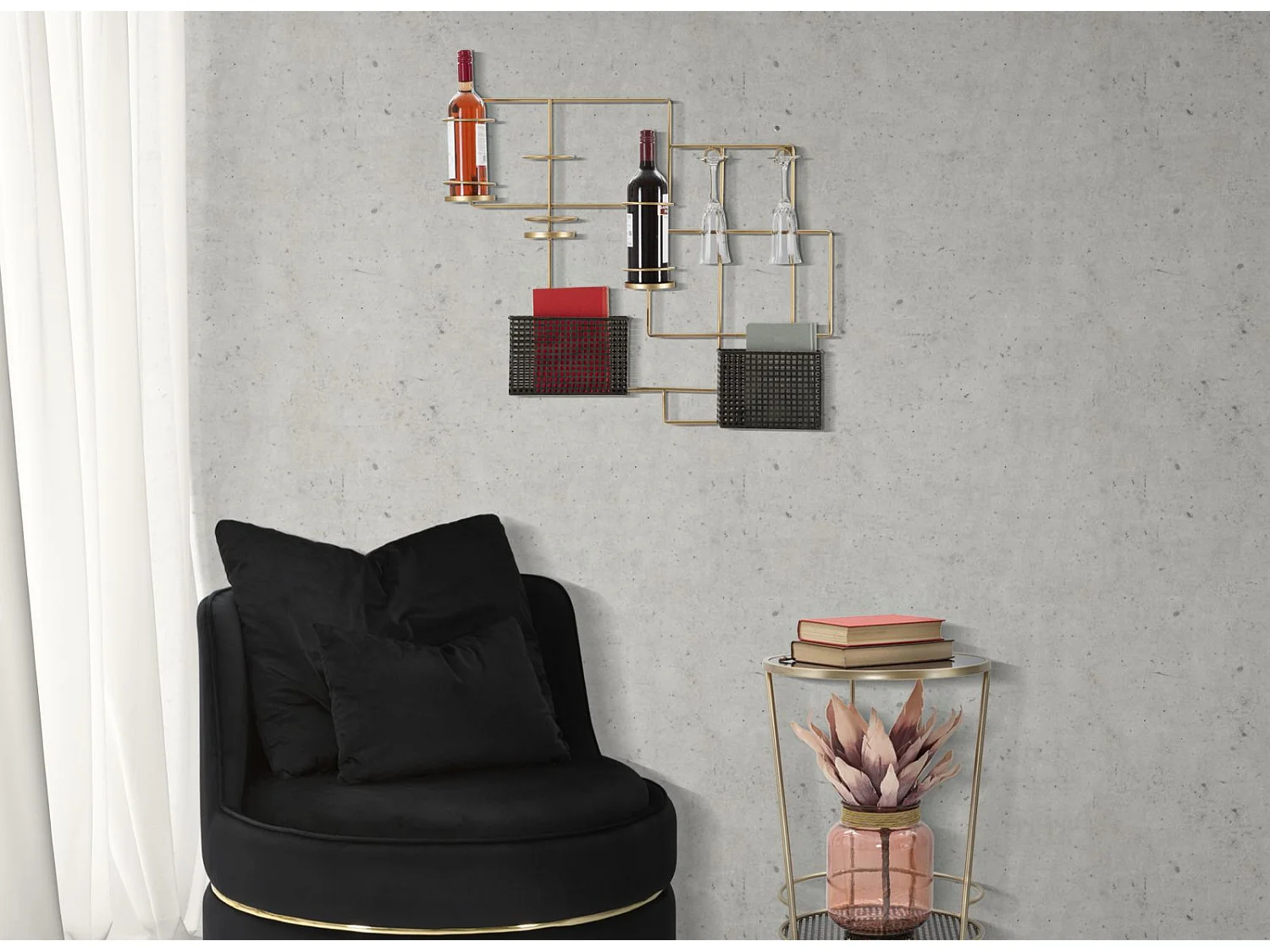 Porte-Bouteilles Mural Design "Fashion" 77cm Or & Noir