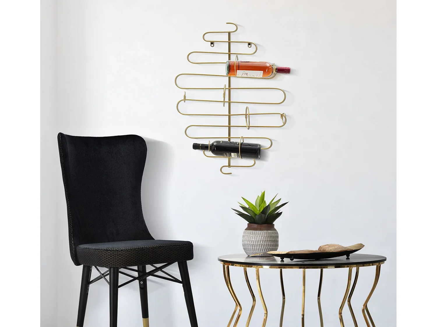 Porte-Bouteille Mural 4 Emplacements "Alid" 72cm Or