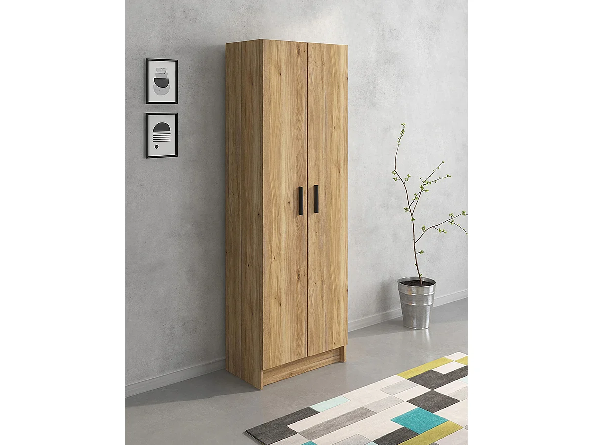 Armoire polyvalente avec 2 portes coloris chêne Mauvella  - Longueur 60 x profondeur 34,40 x hauteur 180 cm