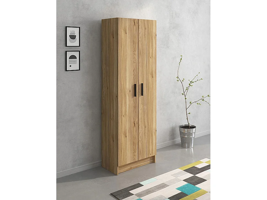 Armoire polyvalente avec 2 portes coloris chêne Mauvella  - Longueur 60 x profondeur 34,40 x hauteur 180 cm