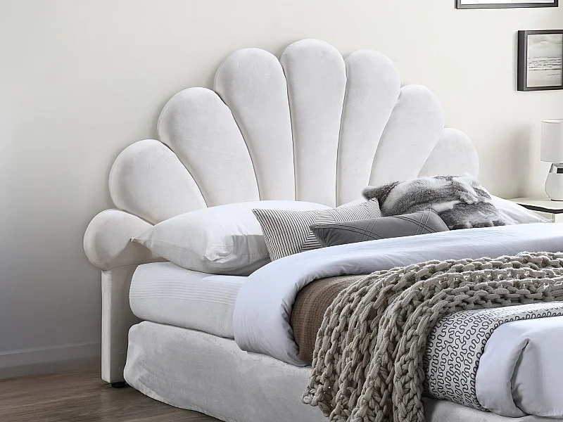Tête de lit coquillage - 140 cm - Velours - Blanc - MOANA