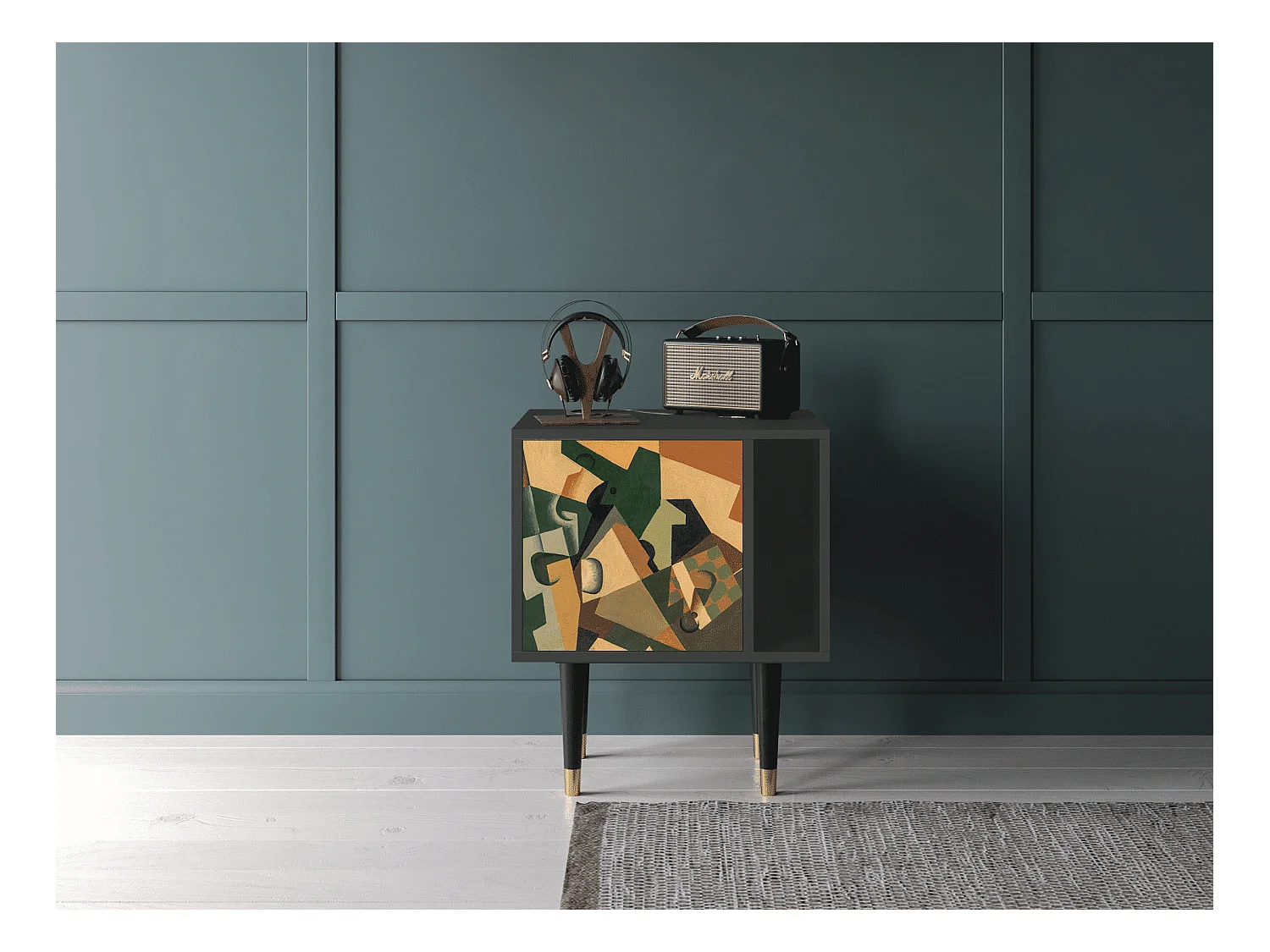 Table de nuit - 57х69х48 cm - S2 - Glass and Checkerboard, Anthracite