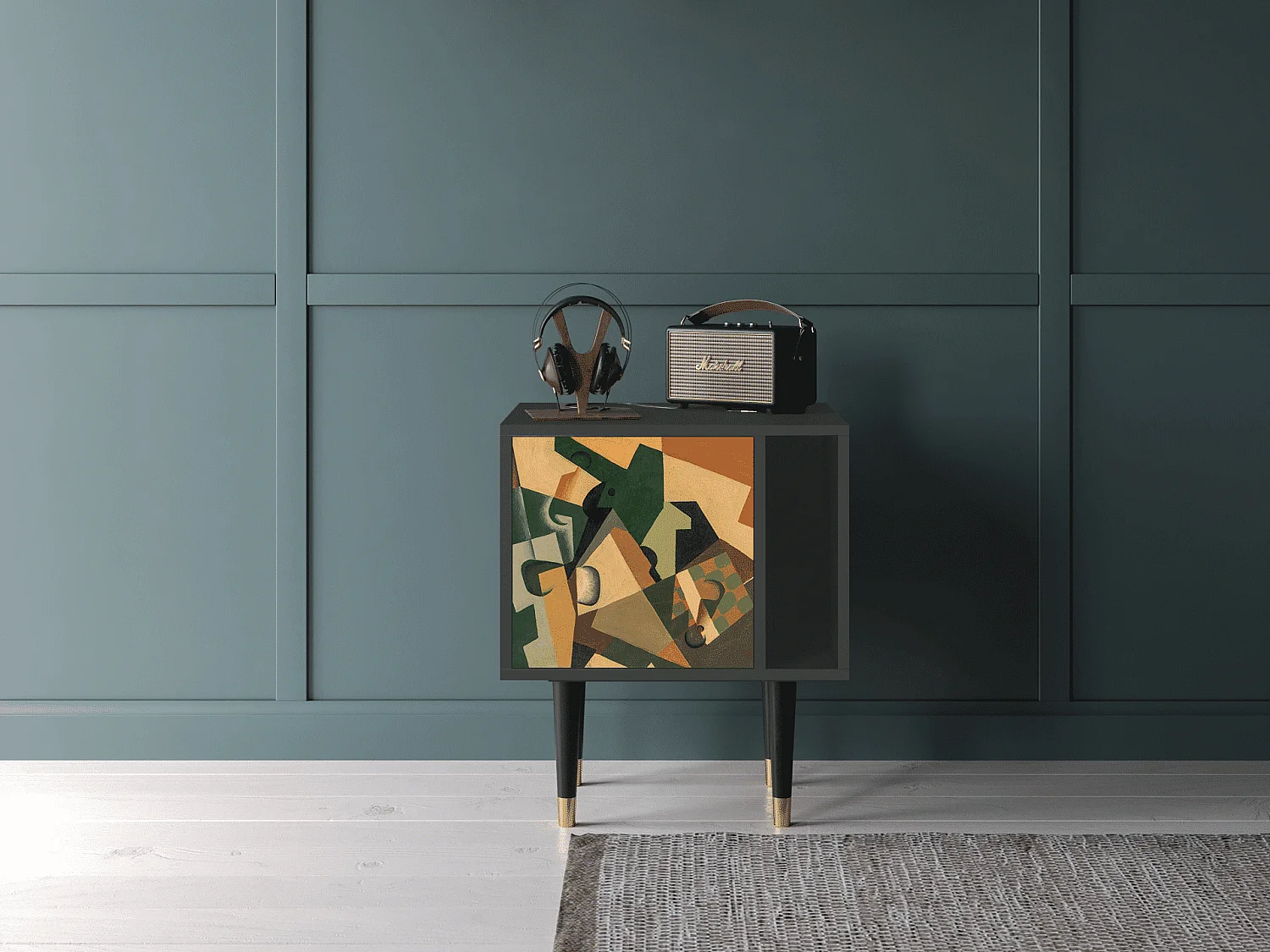 Table de nuit - 57х69х48 cm - S2 - Glass and Checkerboard, Anthracite